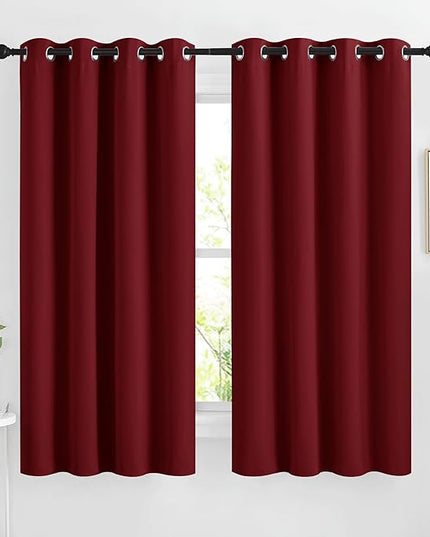 NICETOWN Blackout Curtains 63 inches Long for Bedroom, Grommet Thermal Insulated Window Treatments Sound Reducing Drapes for Christmas Day, W46 x L63, Burgundy Red, 2 Panels