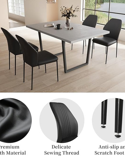5 Piece Dining Table Set, 42.9 Inch Modern Kitchen Dining Table and Leather Dining Chairs for Kitchen Dining Room (Table + 4 Black Chairs)