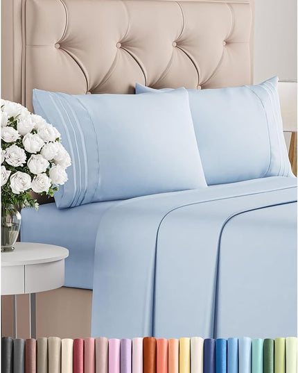Cal King Size 4 Piece Sheet Set - Comfy Breathable & Cooling Bed Sheets Set - Hotel Luxury Bedding for Women, Men, Kids, Teens, Boys & Girls - Deep Pockets, Soft, Wrinkle Free - Oeko-Tex - Sky Blue