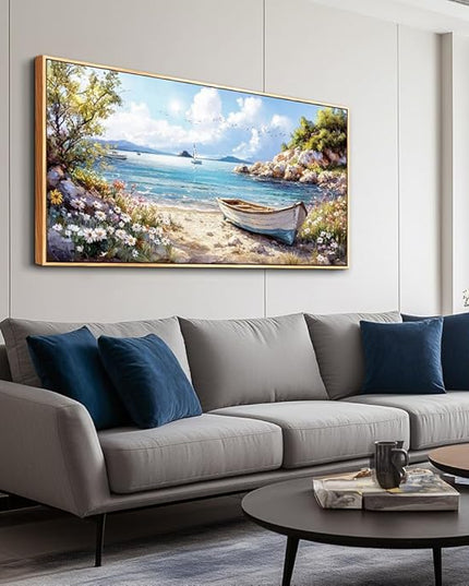 PHAOHUAXM Wall Decor For Living Room Canvas Wall Art For Bedroom Office Print Marine Landscape Paintings Wood Framed Murals Artwork For Modern Stretched and Framed Beach Posters Home Decor 20"X40"