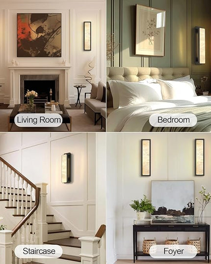 Alabaster Wall Sconces 20" Black Bathroom Vanity Light Indoor Natural Marble Bronze Alabaster Wall Lights for Living Room Modern Alabaster Wall Lighting for Dining Room Bedroom Stairs