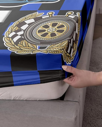 AILONEN Racing Car Fitted Sheet Twin Size, Cool Speed Race Car BedSheets Set for Kids Boys,Checkered Squares Bedding Sets,Extreme Sport Bed Sheet Set,3 Pieces,1 Fitted Sheet and 2 Pillowcases