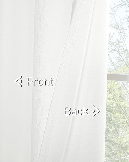 LAMIT White Linen Curtains 45 inch Length 2 Panels, Linen Textured Light Filtering Curtains Privacy Grommet Window Drapes for Bedroom/Living Room/Farmhouse, W42 x L45 Inches