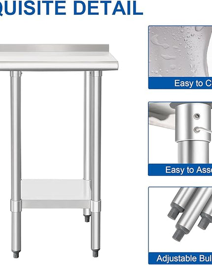HARDURA Stainless Steel Commercial Work Table Prep Work Metal Table 14×24 Inches with Undershelf and 2" Backsplash Heavy Duty NSF 430 for Kitchen Food Prep