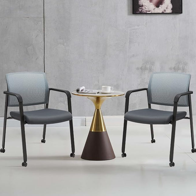 CLATINA Mesh Back Stacking Arm Chairs with Upholstered Fabric Seat and Ergonomic Lumbar Support for Office School Church Guest Reception (WithWheels Gray- 2 Pack)