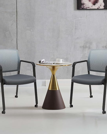 CLATINA Grey Waiting Room Chair with Wheels Mesh Back Stacking Arm Chairs with Upholstered Fabric Seat and Ergonomic Lumbar Support for Office School Church Guest Reception