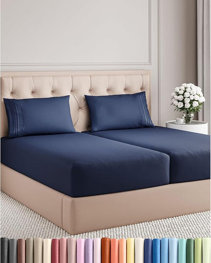 Split King Size 5 Piece Sheet Set - Comfy Breathable & Cooling Bed Sheets Set - Hotel Luxury Bedding for Women, Men, Kids, Teens, Boys & Girls - Deep Pockets, Soft, Wrinkle Free - Oeko-Tex - Navy Blue