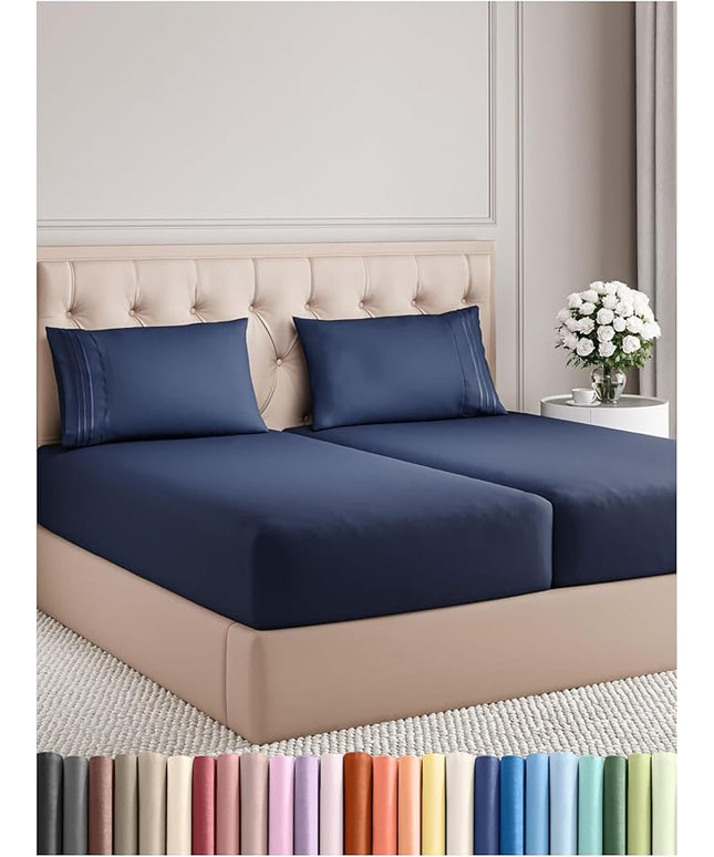 Split King Size 5 Piece Sheet Set - Comfy Breathable & Cooling Bed Sheets Set - Hotel Luxury Bedding for Women, Men, Kids, Teens, Boys & Girls - Deep Pockets, Soft, Wrinkle Free - Oeko-Tex - Navy Blue