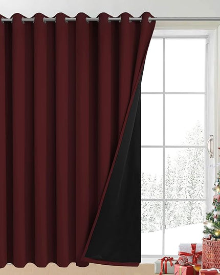 Yakamok Total Blackout Extra Wide Patio Sliding Door Curtains, Grommet Thermal Insulated Blind Curtains, Sliding Glass Door Panel for Living Room/Space Room Divider, Burgundy Red, W100 x L84, 1 Panel