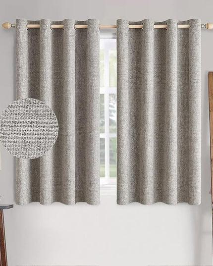 MIULEE 100% Blackout Linen Textured Curtains for Bedroom Solid Thermal Insulated Warm Taupe Grommet Room Darkening Curtains & Drapes Luxury Decor for Living Room Nursery 52 x 54 Inch (2 Panels)