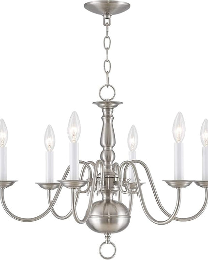 Livex Lighting 5006-91 Williamsburgh 6 Light Brushed Nickel Chandelier,18Hx24W,5006-91