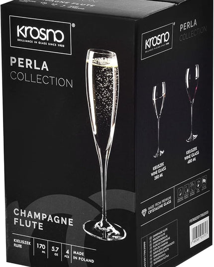 Krosno Champagne Glasses, Set of 4, 5.7 fl oz, Lead-Free Glass, Champagne Flutes for Prosecco, Sparkling Wine, Champagne and Mimosas, Dishwasher Safe, Made in Europe