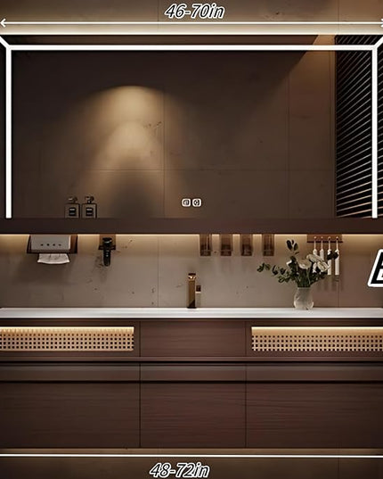 48IN Bathroom Vanity with Sink, including Motion Activated Lighting & LED Lights, One Touch Defogging Mirror | Floating Bathroom Cabinet Vanity, Equipped with Glass Side Cabinet, Brown (Style B)