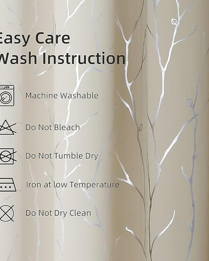 BUHUA Beige Blackout Curtain Panels, Room Darkening Curtains 95 Inches Long Grommet, Thermal Insulated Window Curtains with Silver Tree Branches Print, 52W x 95L, 2 Panels