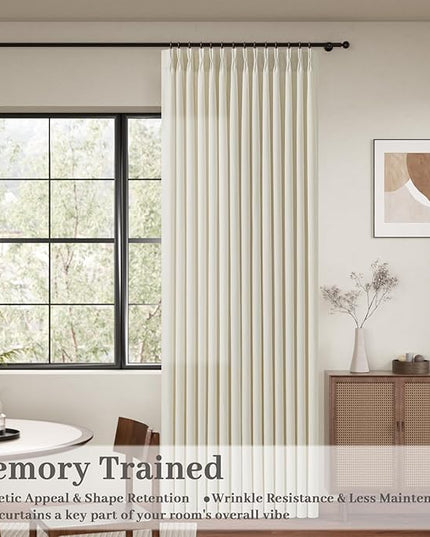 Pleated Memory Shaped Natural Linen Curtains Short, Pinch Pleat Light Filtering 45 inch Curtain with Hooks Privacy for Kitchen Cafe Small Window Back Tab Drape Home Decor 3-3/4FT Panels x 2
