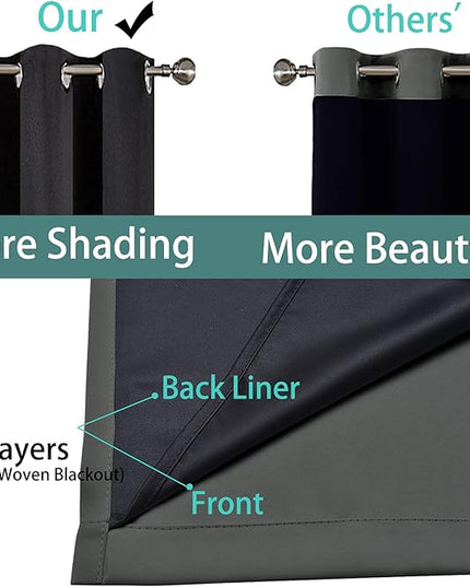 Dark Grey Full Shade Curtain Panels, Heavy Duty Lined Curtains 63 Inches Long, Thermal Insulated Room Darkening Curtains with Black Liner for Bedroom(62" Width Each Panel, Dark Gray, 2 Panels)
