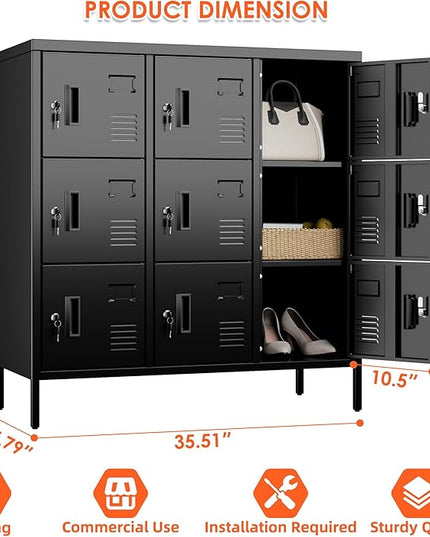 Aobabo 9 Doors Metal Storage Locker for Employees, Steel Storage Locker with Lock and Card Slot, for Home, Office, School, Gym, Require Assembly, Black