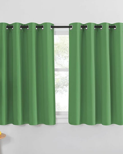 NICETOWN Kitchen Short Blackout Curtain and Drape - Thermal Insulated Solid Grommet Blackout Panel for Patio Bedroom Living Room (Single Panel, 52 inches by 45 inches, Froest Green)