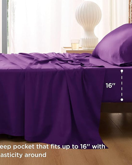 Bedsure Cooling Sheets Twin, Rayon Derived from Bamboo, Breathable & Soft Twin Sheets Set, Deep Pocket Up to 16 Inches, Hotel Luxury Silky Bedding for Hot Sleepers, Plum