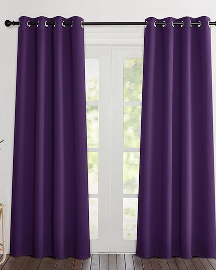 NICETOWN Blackout Royal Purple Curtains 84 inches Long, Grommet Room Darkening Thermal Insulated Sound Dampening Window Treatments for Bedroom/Home Office, 2 Panels, W46 x L84