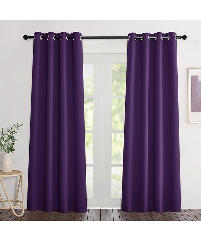NICETOWN Blackout Royal Purple Curtains 84 inches Long, Grommet Room Darkening Thermal Insulated Sound Dampening Window Treatments for Bedroom/Home Office, 2 Panels, W46 x L84