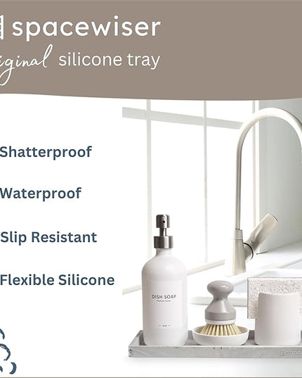 Countertop and Vanity Tray - 11.7" Silicone Bathroom Tray Countertop, Dish Soap Trays for Kitchen Counter, Sink Organizer Accessories Caddy, Toilet Laundry Shower Makeup Mat Oil Holder