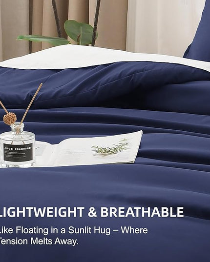 Litanika Comforters Navy Blue Super King Size, 3 Pieces Lightweight Solid Bedding Set & Collections, All Season Fluffy Bed Set (120x120In Comforter & 2 Pillowcases)