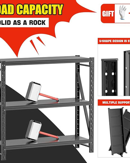 Heavy Duty Garage Shelves – Metal Shelving Unit with Adjustable 3-Tier Storage Shelves for Garage Organization, Industrial Shelving Rack for Heavy Duty Storage Needs16 D x50 W x48 H