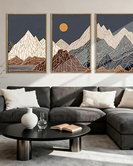 ANHUIB Farmhouse Mountain Wall Art Geometric Mountain Range Wood Wall Decor for Living Room Bedroom Office 16x24 Inch Set of 3