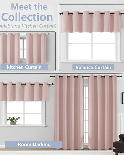 Simplebrand Blush Short Kitchen Curtains 24 Inch Length 2 Panels Set, Small Windows Room Darkening Curtain for Bathroom, Cabinet, Basement, RV Camper, Thermal Insulated Short Drapes, 40 x 24 Inch