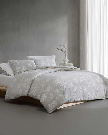 Calvin Klein - Duvet Cover Set, Soft & Breathable Bedding with Matching Shams, Abstract Stitching Pattern, Cozy Home Essentials (Spring Branches Grey, Queen)