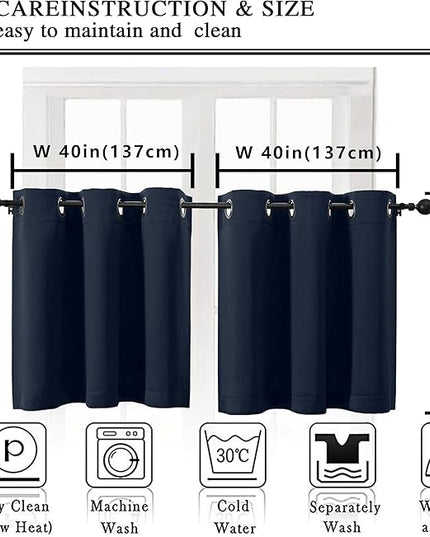 Simplebrand Navy Blue Short Kitchen Curtains 24 Inch Length 2 Panels Set, Small Windows Room Darkening Curtain for Bathroom, Cabinet, Basement, RV Camper, Thermal Insulated Short Drapes, 40 x 24 Inch