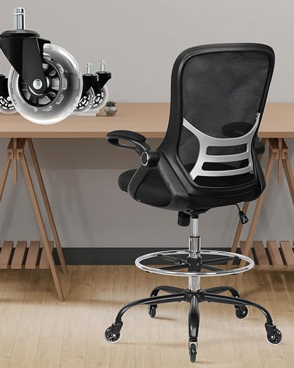 HYLONE Drafting Chair Adjustable, Tall Office Chair Lumbar Support Ergonomic Standing Desk Chair Heavy Duty Tall Drafting Stool for Artists with Footrest Home Office Drafting Stool