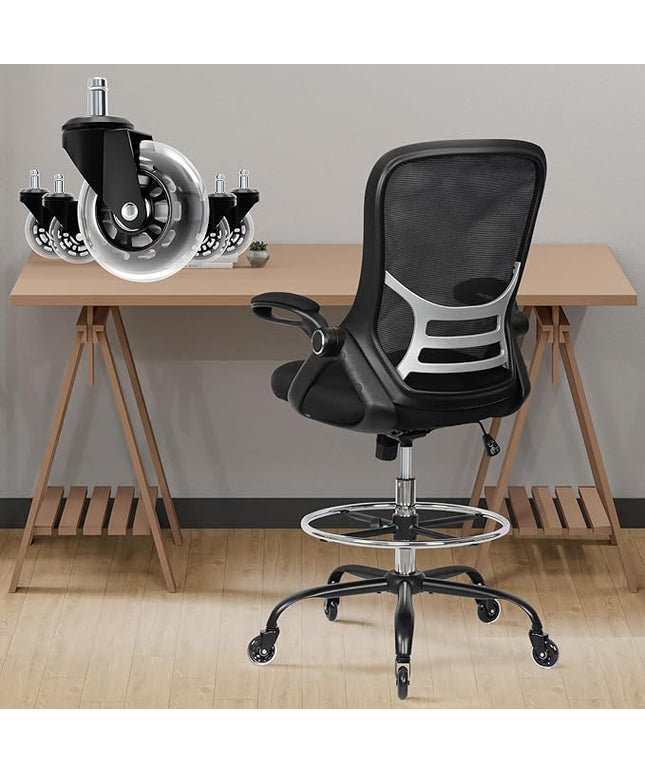 HYLONE Drafting Chair Adjustable, Tall Office Chair Lumbar Support Ergonomic Standing Desk Chair Heavy Duty Tall Drafting Stool for Artists with Footrest Home Office Drafting Stool