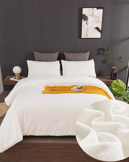 CLOTHKNOW White Velvet Comforter Set Twin/Twin XL White Bedding Comforter Sets White Flannel Bed Comforter Soft Cozy 3Pcs Comforter Sets