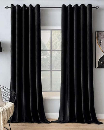 MIULEE Velvet Curtains Black Elegant Grommet Thermal Insulated Soundproof Room Darkening Curtain/Drapes for Classical Living Room Bedroom Halloween Decor 72 x 84 Inch Set of 2