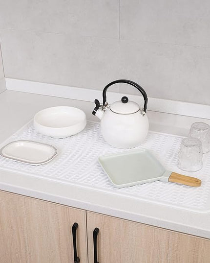 Silicone Dish Drying Mat for Multiple Usage,Easy clean,Eco-friendly,Heat-resistant Silicone Mat for Kitchen Counter or Sink,Refrigerator or Drawer Liner White 4XL 32 inches x 18 inches