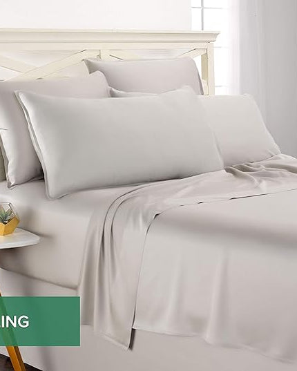 Pure Bamboo Queen Sheets, Genuine 100% Organic Viscose Derived from Bamboo Bed Sheet Set, Luxuriously Soft & Cooling, Double Stitching, 2 Year Quality Promise (Queen, Silver Pearl)