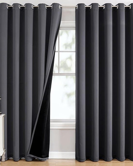 ChrisDowa 100% Blackout Curtains 84 inch Long for Bedroom with Black Liner, Extra Wide 2 Thick Layers Total Blackout Thermal Insulated Grommet Window Curtains 2 Panels Set (Dark Grey, 60 x 84 Inch)
