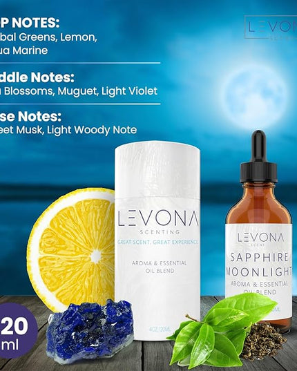 Levona Scent Essential Oils - Scents for Home, Hotel & Office Use - Perfect for Home Diffuser & Humidifiers - Aroma Fragrance Oil, Ideal for Massage, Relaxation, and Spa - Sapphire Moonlight, 120ml