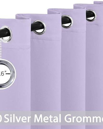 Yakamok Blackout Curtains Room Darkening Thermal Insulated Window Panels,Solid Grommet Top Drapes for Bedroom/Living Room(62Wx63L, Lilac, 2 Panels)