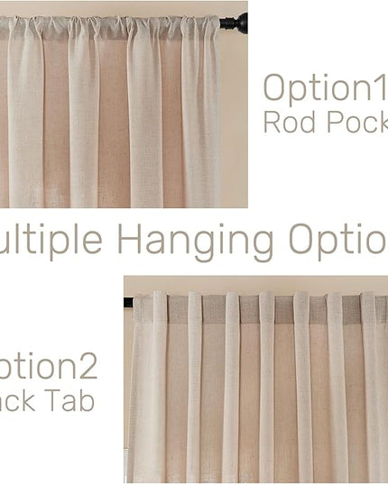 Joydeco Linen Curtains for Living Room,Light Filtering Rod Pocket Back Tab Semi Sheer Drapes Window Long Curtains 72 inches Long Sheer Bliss