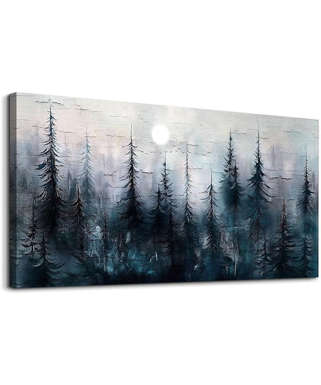 Canvas Wall Art for Living Room Framed Wall Decor for Bedroom Office Modern Wall Decoration Foggy Forest Landscape Paintings Black and White Picture Artwork Aesthetic Home Decor 20"X40"