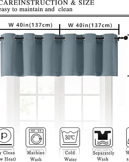 Simplebrand Stone Blue Window Valance for Kitchen 14 Inches Long 2 Panels Set, Room Darkening Valance Curtains for Living Room, Grommet Short Privacy Kitchen Curtains for Bedroom Kids Room, 40Wx14L