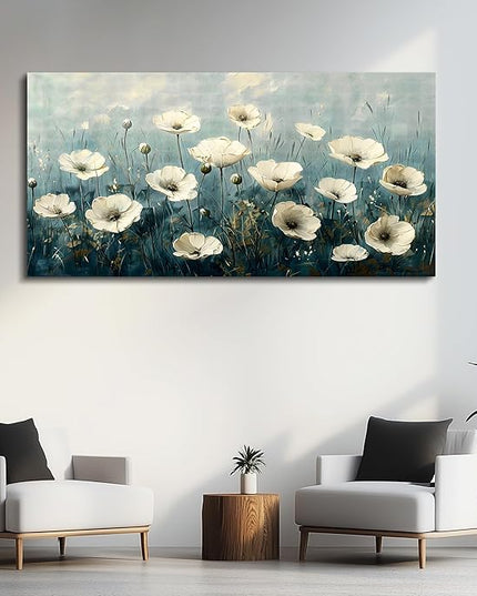 FUHAIHUA Canvas Wall Decor For Bedroom Wall Art For Living Room Office Decorations White Flowers Landscape Painting Modern Wall Pictures Artwork Farmhouse Posters Ready To Hang Home Decor 20x40 In