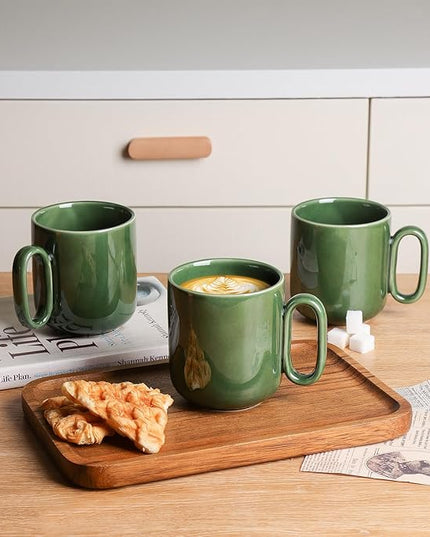 vicrays Ceramic Coffee Mug Set - 18 Ounce Large Stoneware Mug for Men Women - Unique Glazed Porcelain Mugs with Handle for Coffee Latte Tea Milk Cocoa - Set of 4 (Green)
