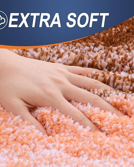 OLANLY Bathroom Rug Set 2 Piece, Soft Absorbent Microfiber Bath Rug Set, Non-Slip, Machine Wash Dry, Plush Shaggy Bath Mats for Bathroom (47"x20"+24"x16", Orange)