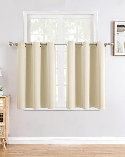 ChrisDowa Small Window Curtains for Kitchen and Bedroom - Grommet Short Thermal Insulated Room Darkening Curtains (2 Panels, Beige, 34 x 36 Inch)