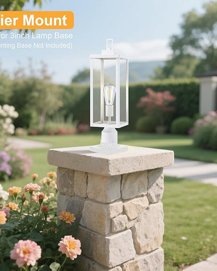 GRUENLICH Outdoor Lamp Post Light Fixtures, Exterior Pole Lantern with Tempered Glass, 20 Inch Fence Post Lighting for Garden Yard Pathway, White, 2 Pack