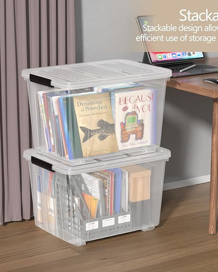 Zopnny 4-Pack Transparent Storage Box, 70 Quart Storage Container with Lids and Secure Latching Buckles, Plastic Wheeled Storage Bin Stackable and Nestable, Ideal for Home and Industrial Storage